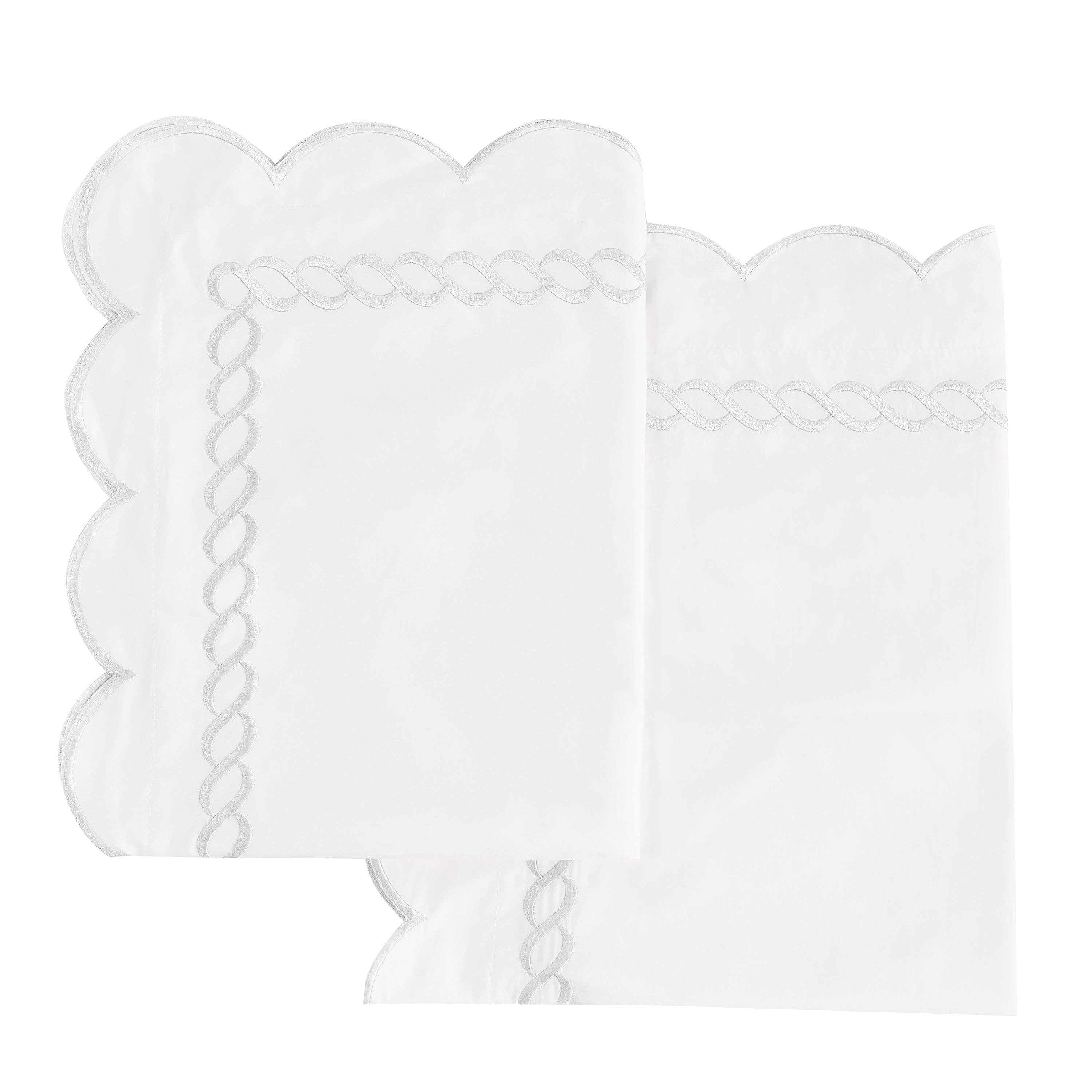 Mélange Home - Vente Taies/housses d'oreiller - Paire de taies d'oreiller Euro en coton avec broderie corde festonnée, 600 fils3