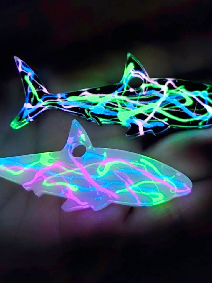 Glow Splatter Shark Keychain for wholesale by Shark Bitten