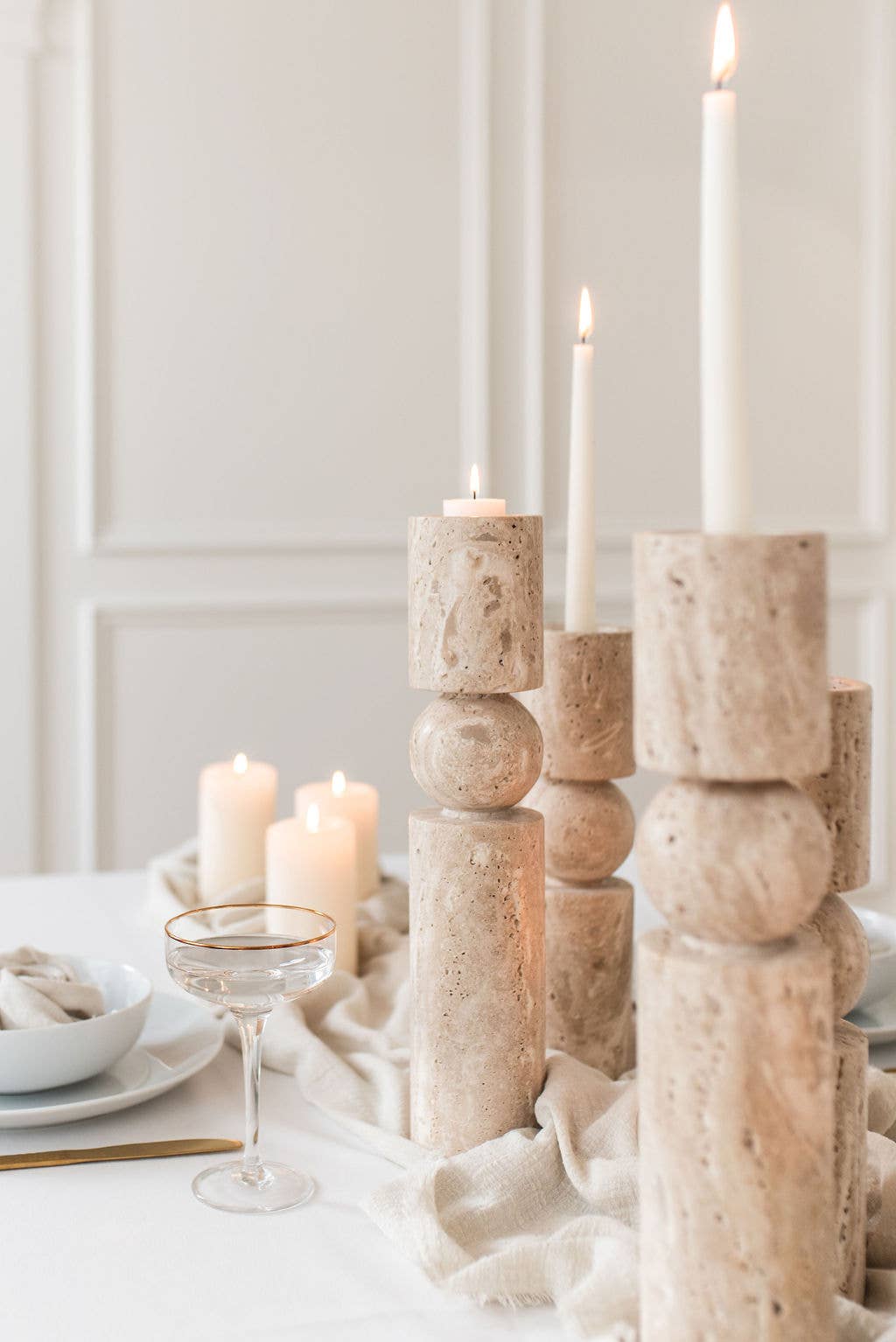 Bluum Maison - Wholesale Candle Holder - Travertine Stone Candle Holders | Dual Taper + Tealight5