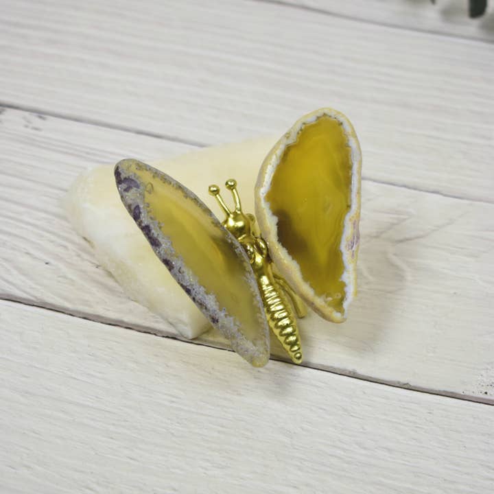 PIETRA DI CASA - Vente Poignée/bouton - Petit Papillon : Bouton en Agate Jaune Naturelle, Tirette & Décoration4