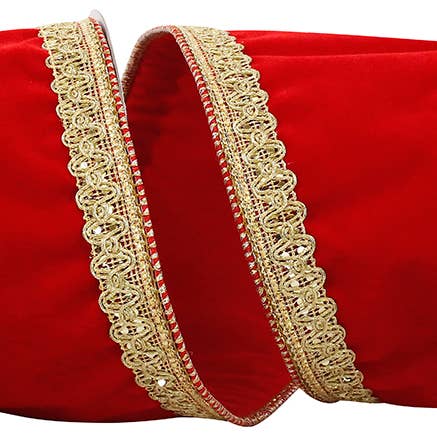 RELIANT RIBBON - Wholesale Ribbon - Gift Wrapping - Velvet Royalty Trim Wired Edge, Red, 4 In, 5 Yards