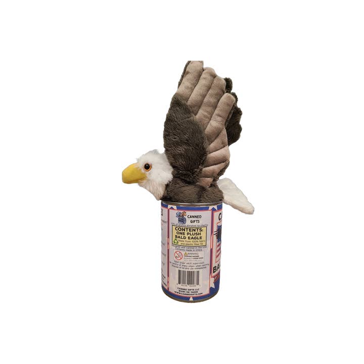 Canned Gifts - Wholesale Stuffed/Plush Toy - Kids & Baby - Canned Bald Eagle w/Jokes Plush Patriotic American Flag USA