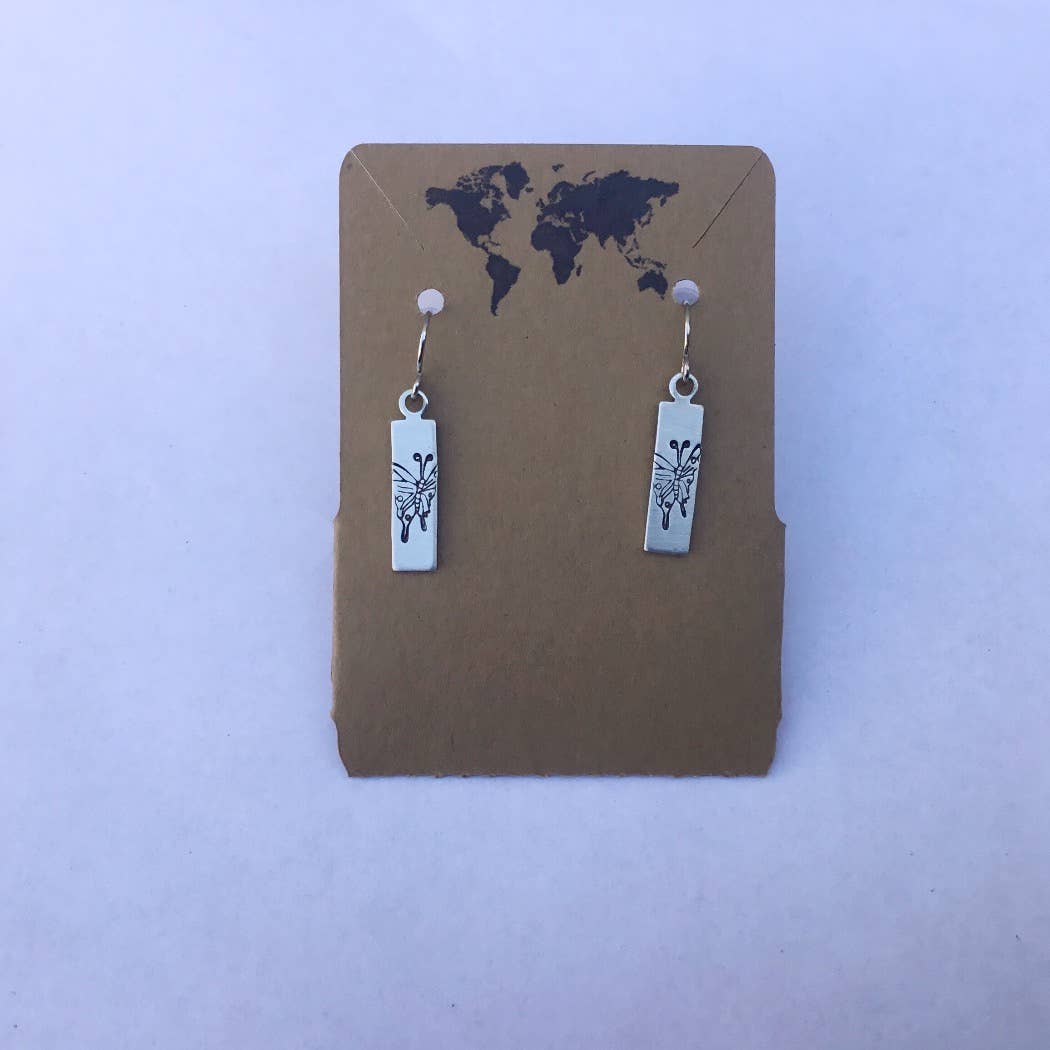 Jamie Haley Designs - Wholesale Dangle Earrings - Butterfly tag rectangle charm earrings1