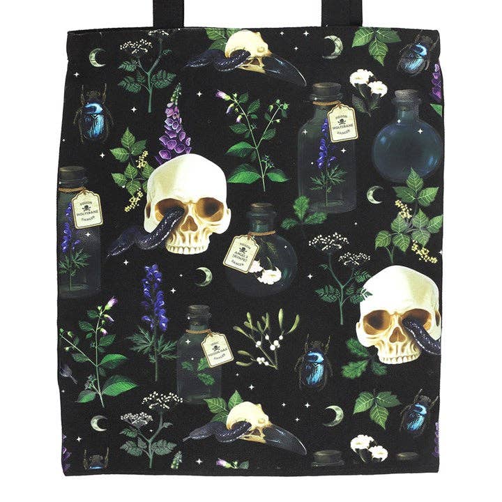 Something Different Wholesale - Wholesale Tote Bag - Women's - Venom & Vines Gothic Skull Print Polycotton Tote Bag2