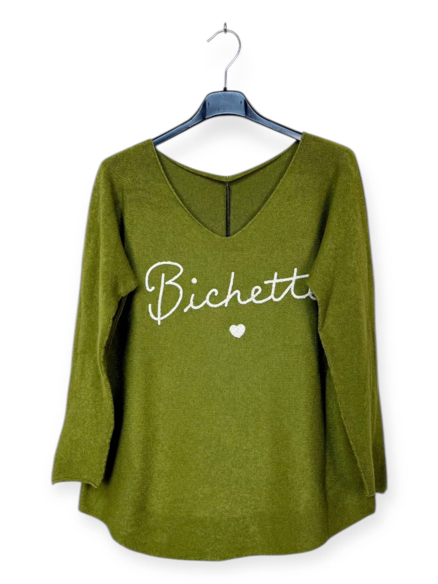 Lucky Nana - Wholesale Knit Sweater - Women's - AH 3167 - V-Neck Sweater with Bichette Flocking2