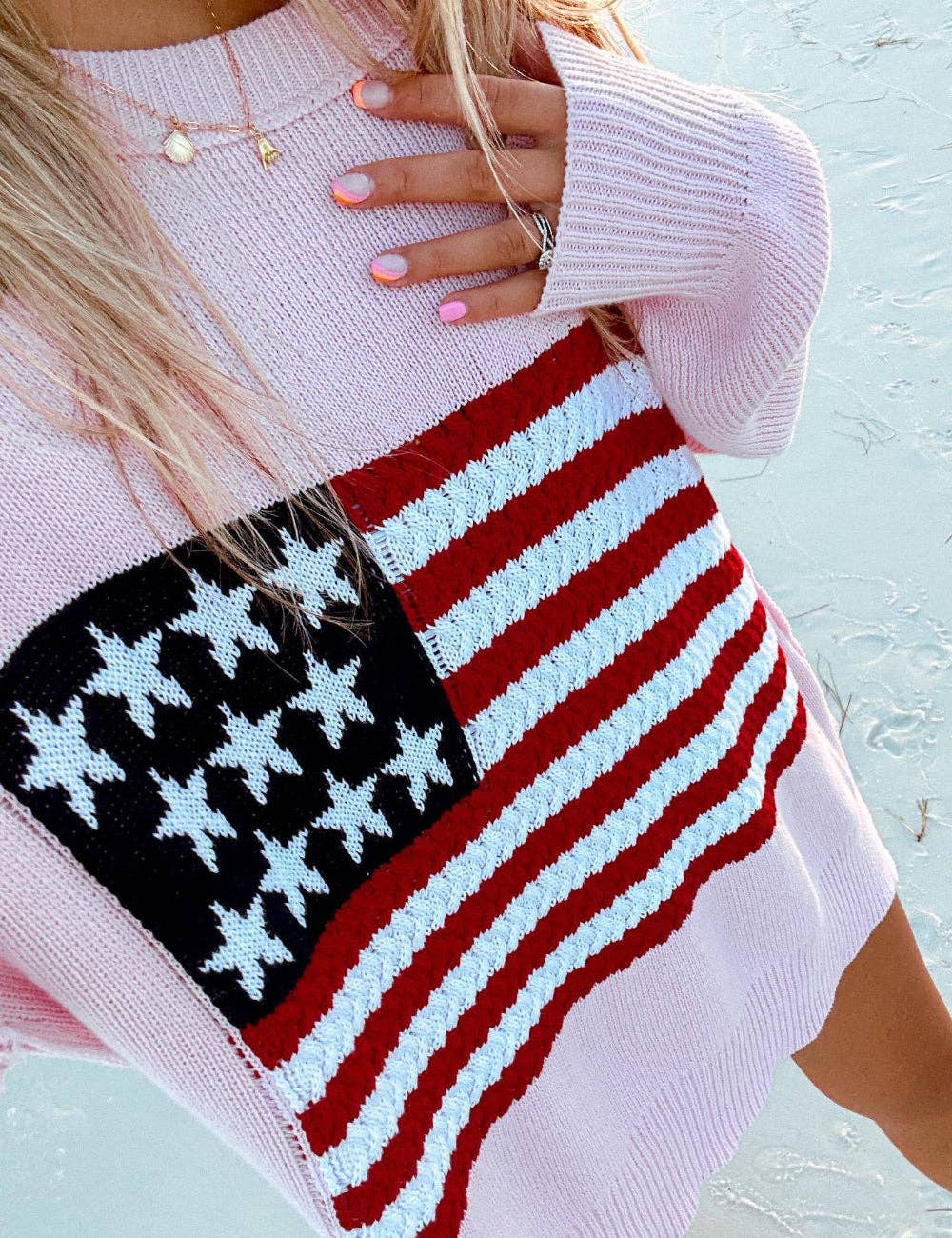 Sweetkama - Venta al por mayor Jersey de punto - Mujer - Jersey de Mujer con Cuello Redondo y Bandera Americana SKT410706