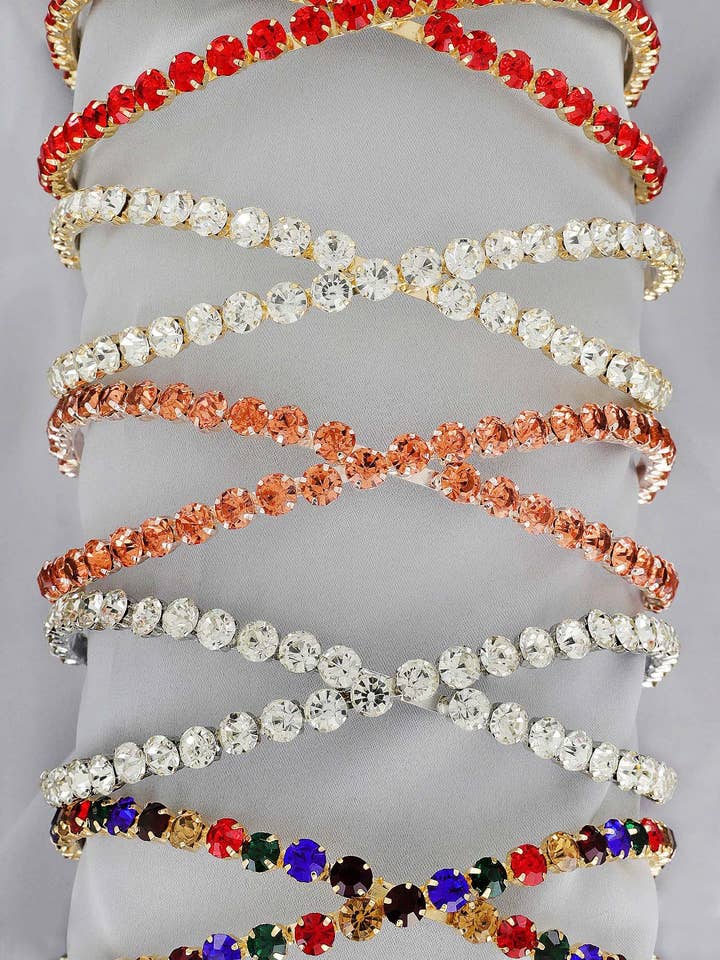 Crossed Double Rhinestone Encrusted Metal Headband for wholesale by SP Sophia Collection