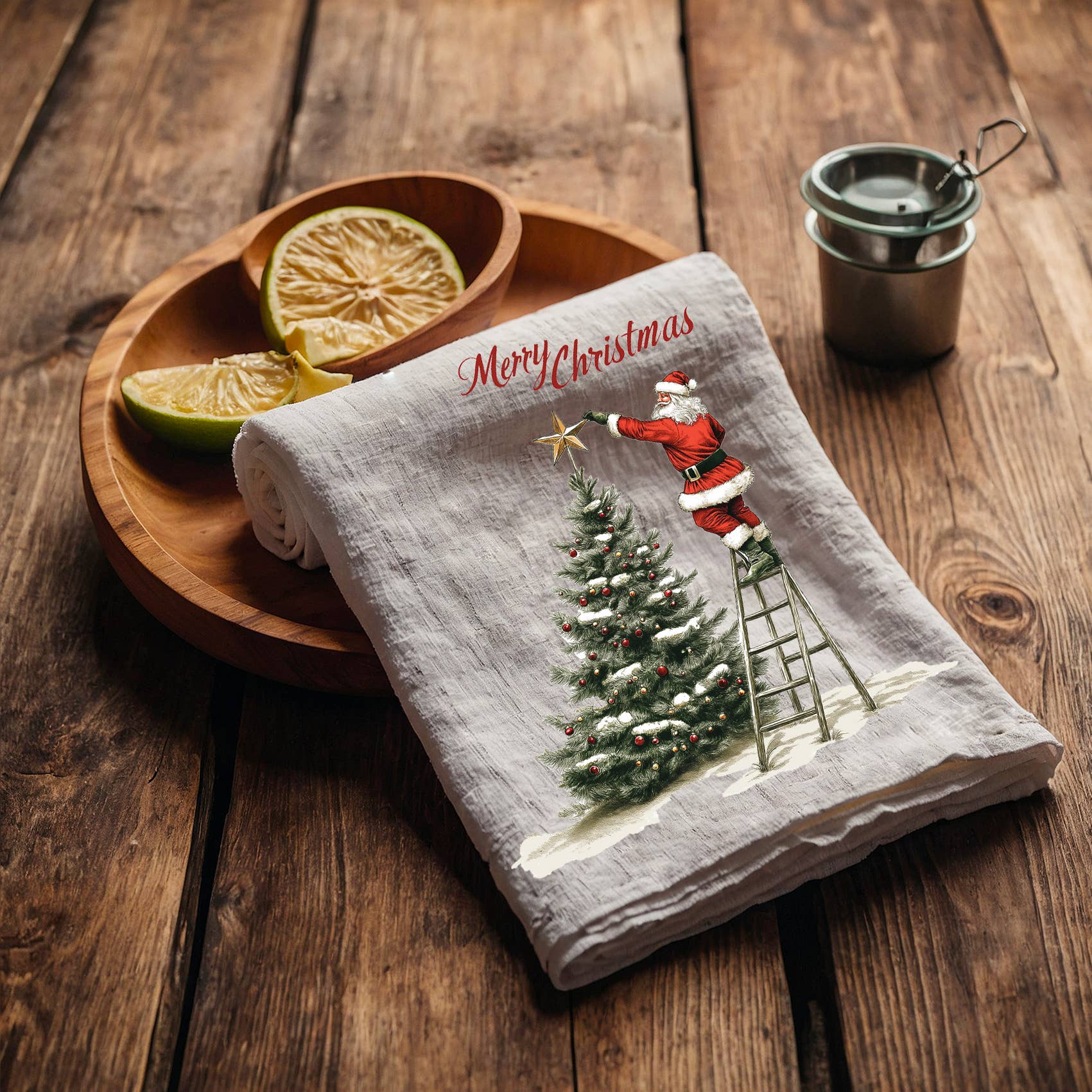 NorraVilla – Engroshandel Viskestykke – 100% linned gæstehåndklæde med glædelig jul julemanden2