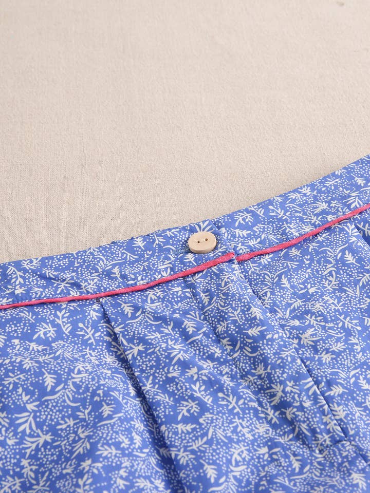 Dadati - Wholesale Pants - Kids - Blue girl's pants with white print and fuchsia trim