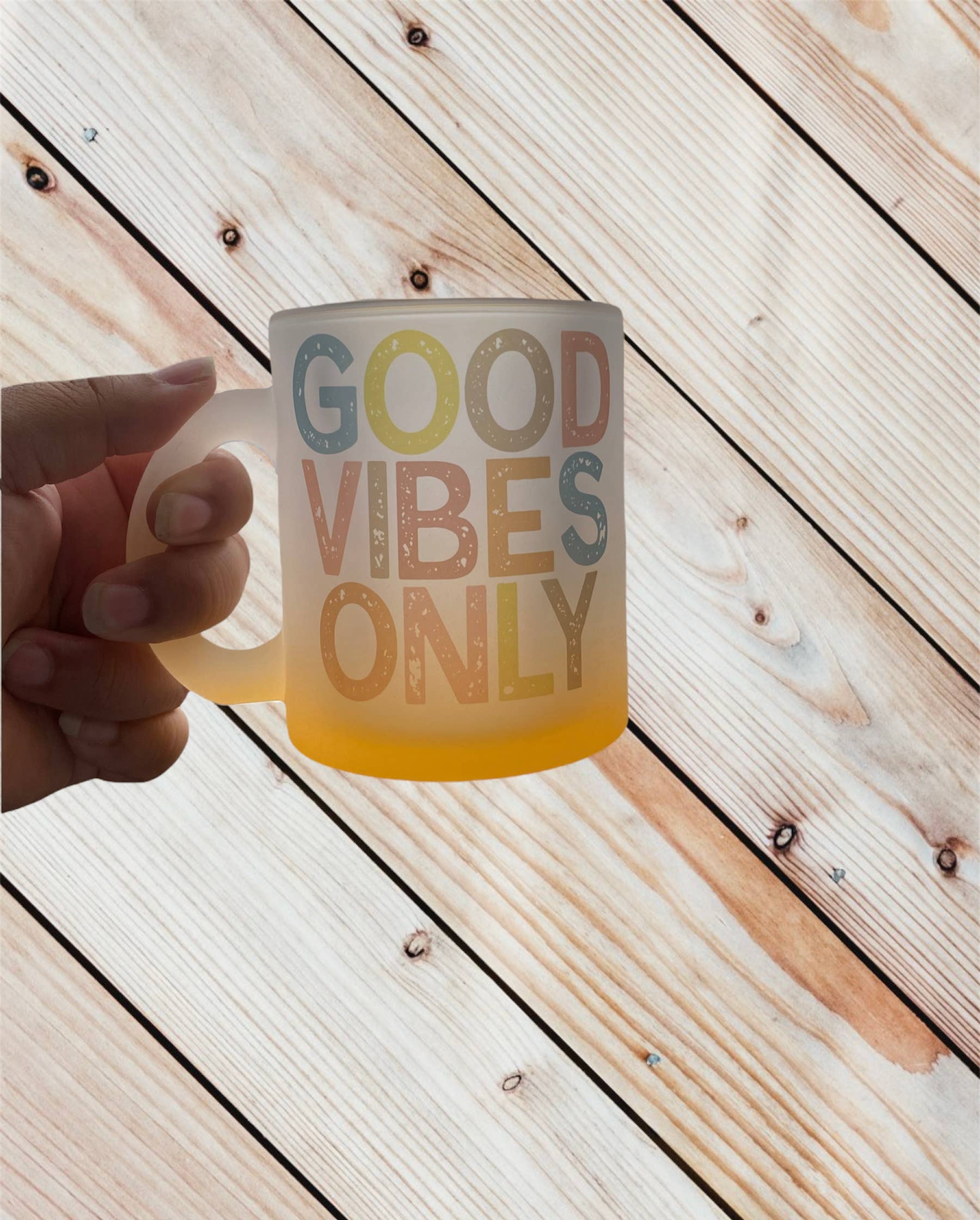 D2JCrafts - Wholesale Coffee Mug - Good Vibes Only Frosted Ombré Yellow Coffee Mug9