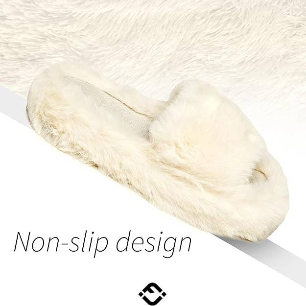 Funky Junque - Wholesale Slippers - Women's - Open Toe Fuzzy Slippers - Ivory