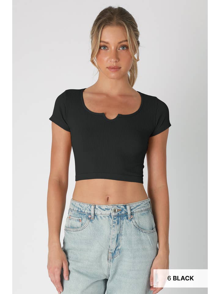 NIKIBIKI - Wholesale Knit Top - Women's - NS8231 - Notch Neck Crop Top