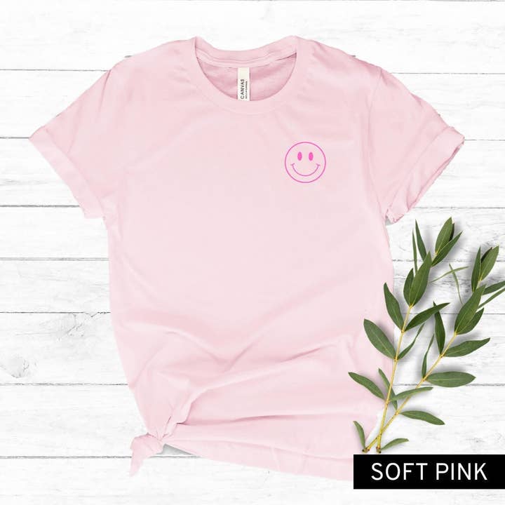Smiley Face T-Shirt, Happy Face Shirt, Fun Graphic Shirt, Bi for wholesale by Rosie and Vi