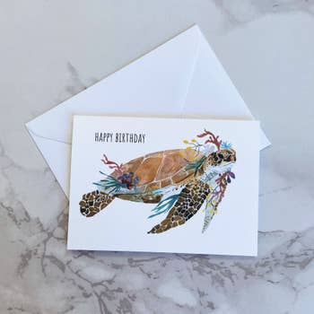 Sea Turtle Birthday Card, Letterpress Cards