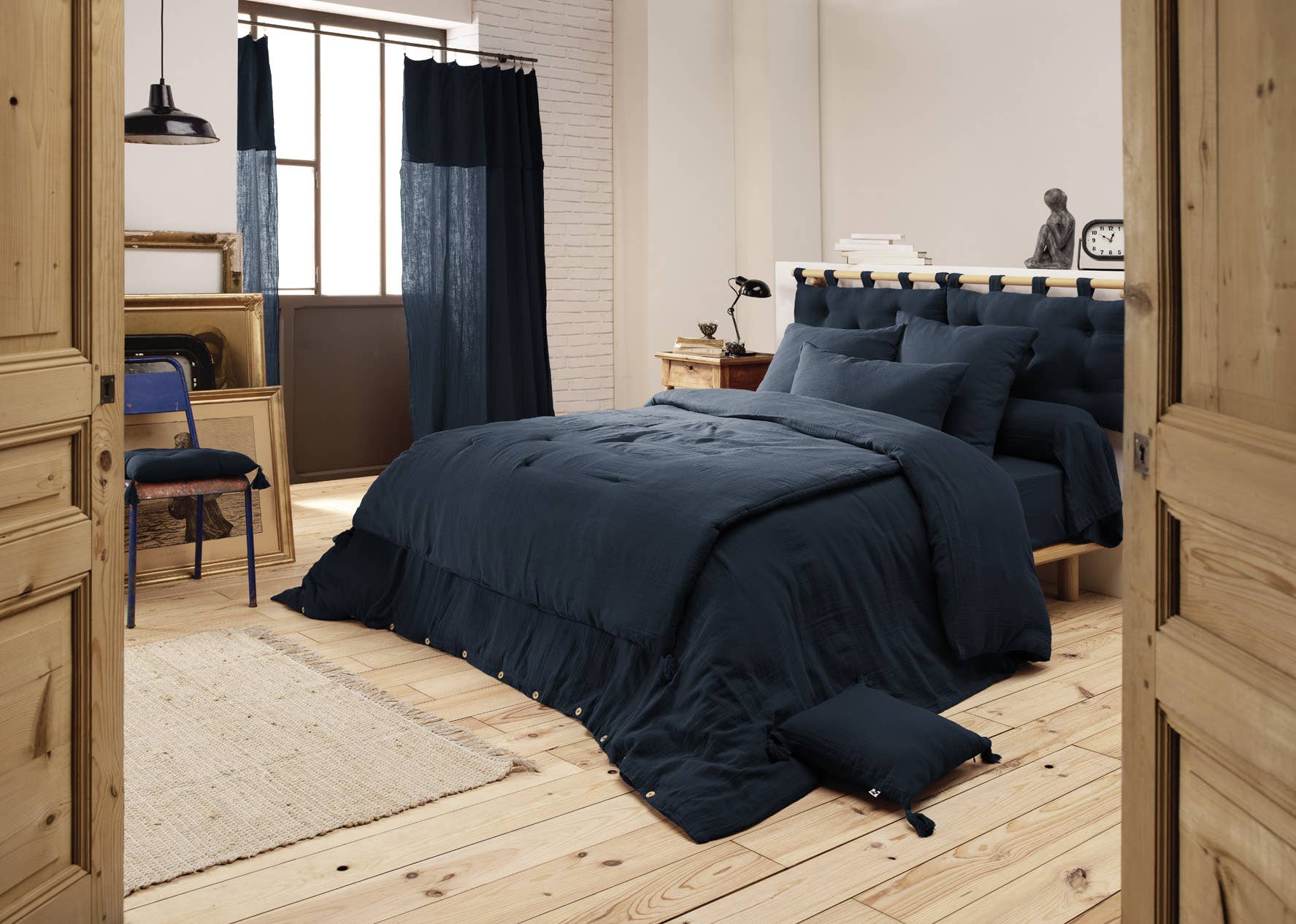 L'effet Papillon - Vendita all'ingrosso Federe/copricuscino - Federa GAÏA Minuit in mussola di cotone 50 x 70 cm1