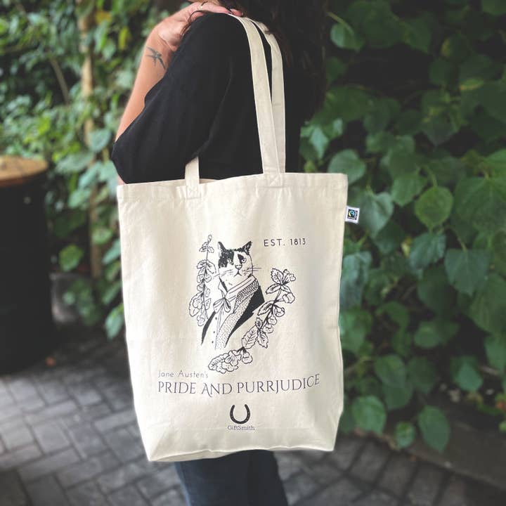 Pride and Purrjudice Mr Darcy Fairtrade Tote Shopper Bag for wholesale by GiftSmith