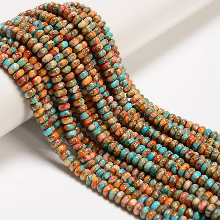 Natuurlijke Stekelige Oester Mohave Koper Turkoois Gladde Rondelle 4x6mm 15,5'' Streng voor wholesale door CRCBEADS