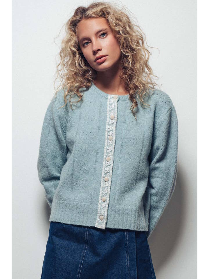 Urban Daizy - Wholesale Cardigan - Women's - Lace Trim Wool Blend Cardigan13