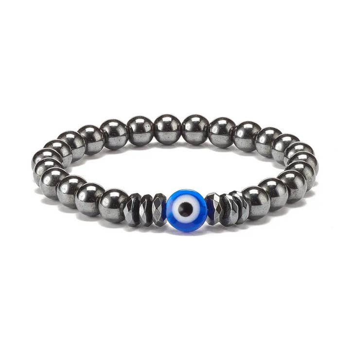 Pulsera de hematita, ojo malvado, 8 mm para venta al por mayor de Arômes & Évasions