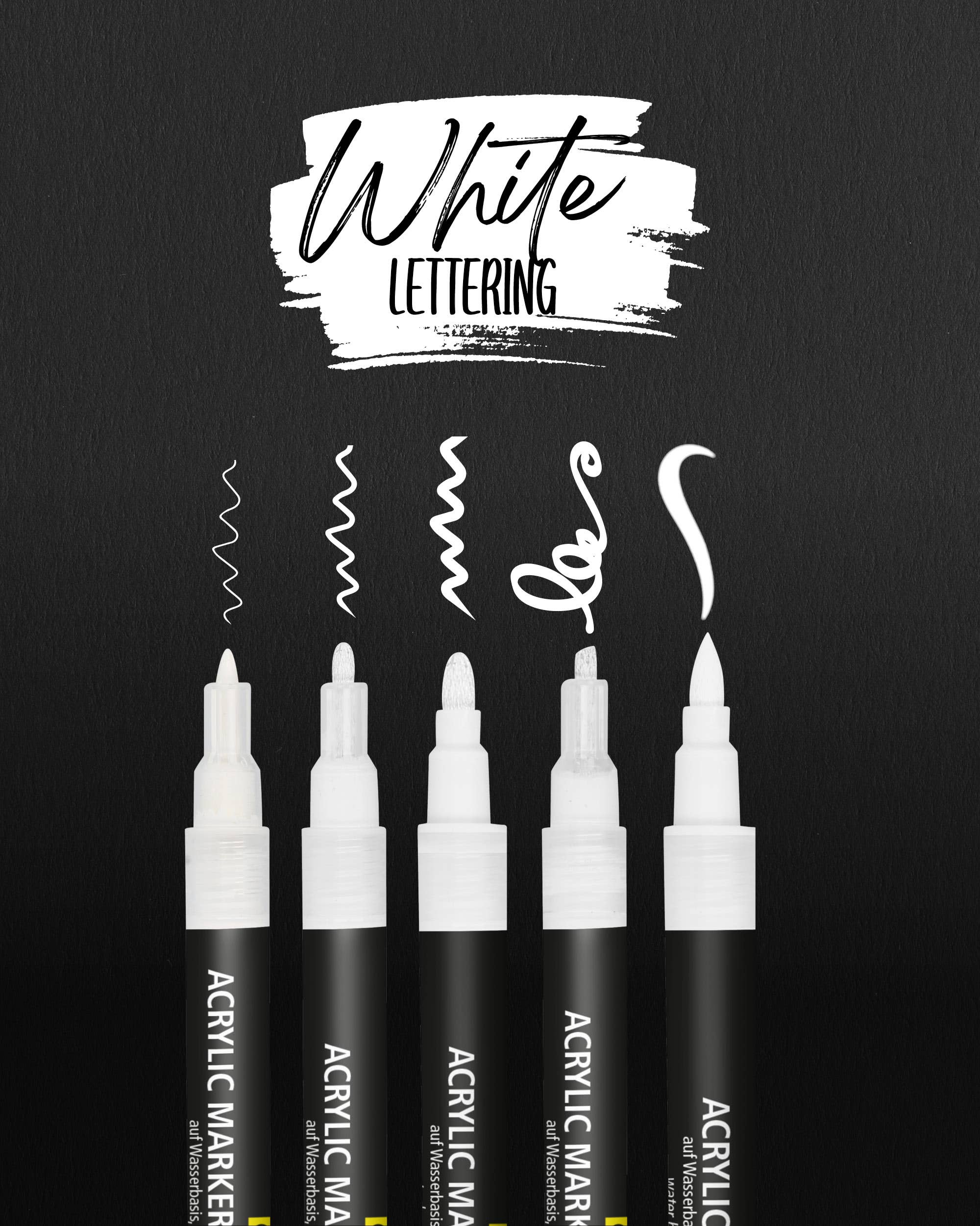 ONLINE Schreibgeräte GmbH - Vente Marqueurs - White Lettering, 5 feutres acryliques avec différentes pointes