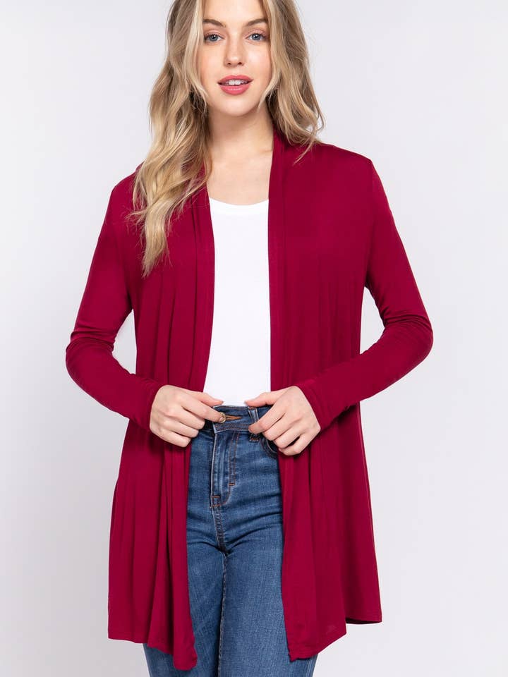 Active Basic | Active USA - Vente Cardigan – femme - Cardigan long à manches longues en jersey de rayonne ouvert sur le devant5
