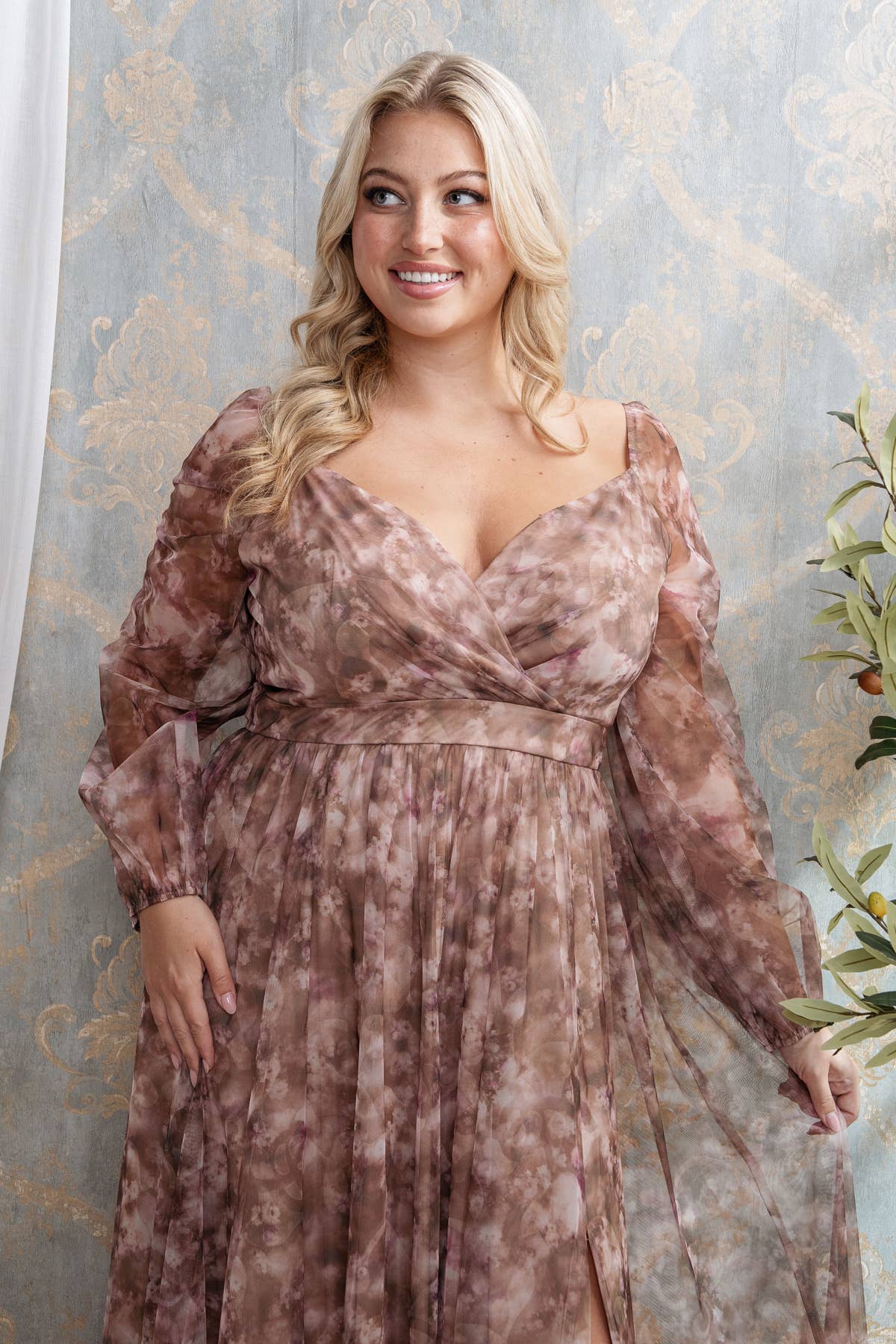 Rosemore Couture - Wholesale Gown - Women's - PLUS SIZE FLORAL PRINT SURPLICE MAXI 7