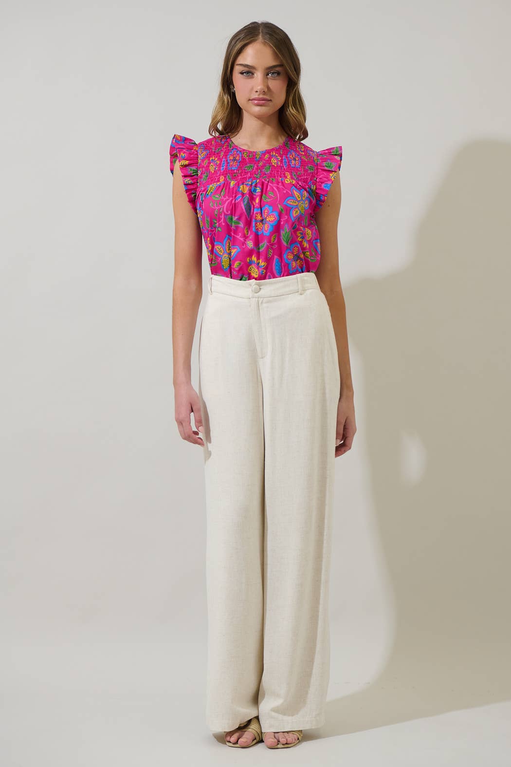 MAGENTA MULT Signy Floral Tisha Ruffle Top for wholesale on Faire3