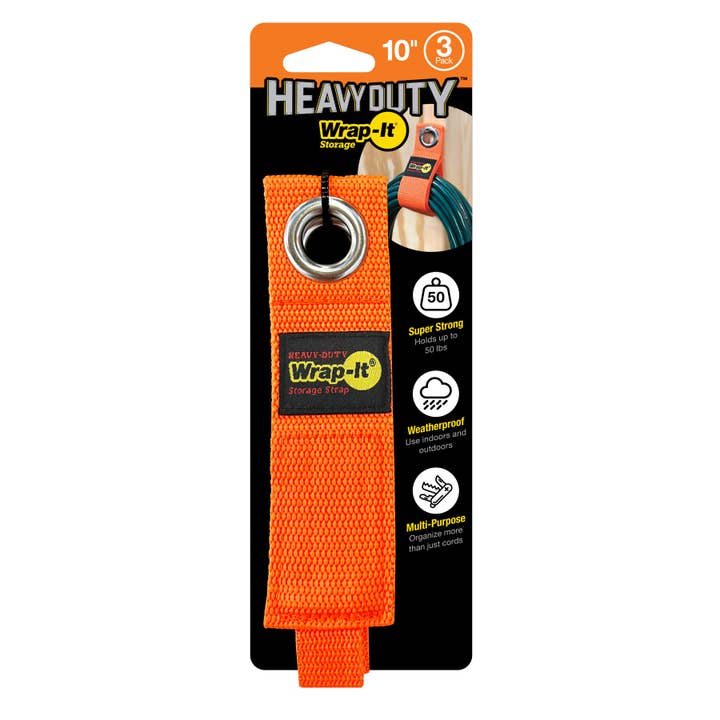 Heavy-Duty™ Storage Straps - 10-in. (3-Pack) Blaze Orange for wholesale by Wrap-It Storage