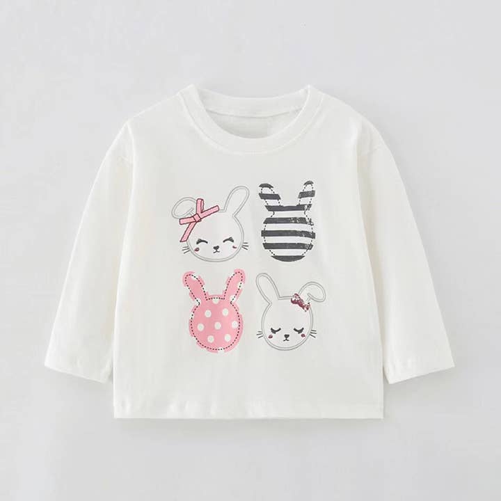Maglia Comoda a Maniche Lunghe con Scollo Tondo e Motivo Stampato di Coniglietta per Bambina per la vendita all'ingrosso da parte di MyKids-USA®