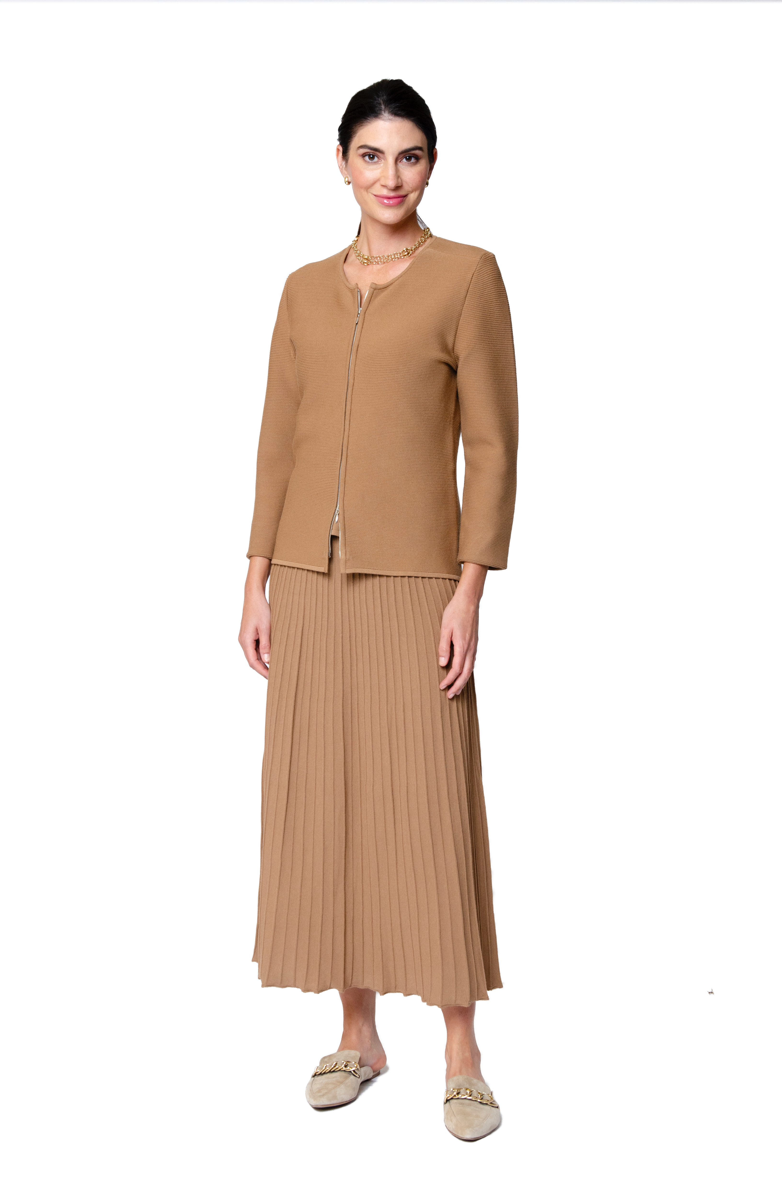 Biana - Wholesale Skirt - Women's - Geraldina Pleated-Knit Maxi Skirt; Mocha1