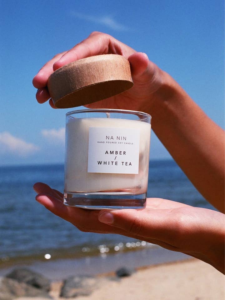 Amber & White Tea Candle / Available in Multiple Sizes for wholesale by Na Nin