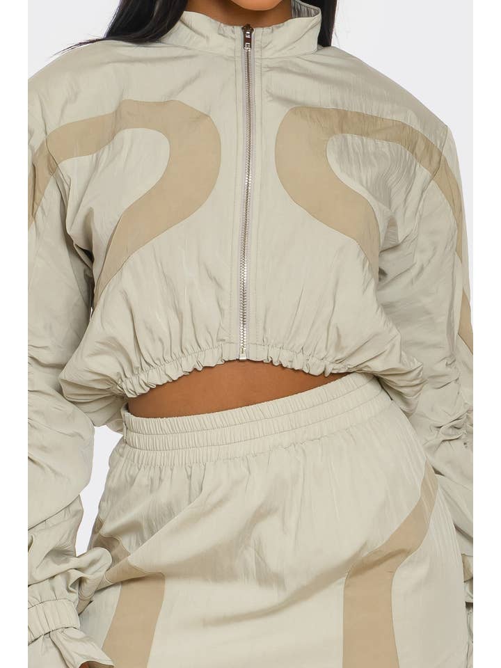 Athina Collection - Wholesale Top & Skirt Set - Women's - PLUS SIZE Two-Tone Nylon Windbreaker Skirt Set5