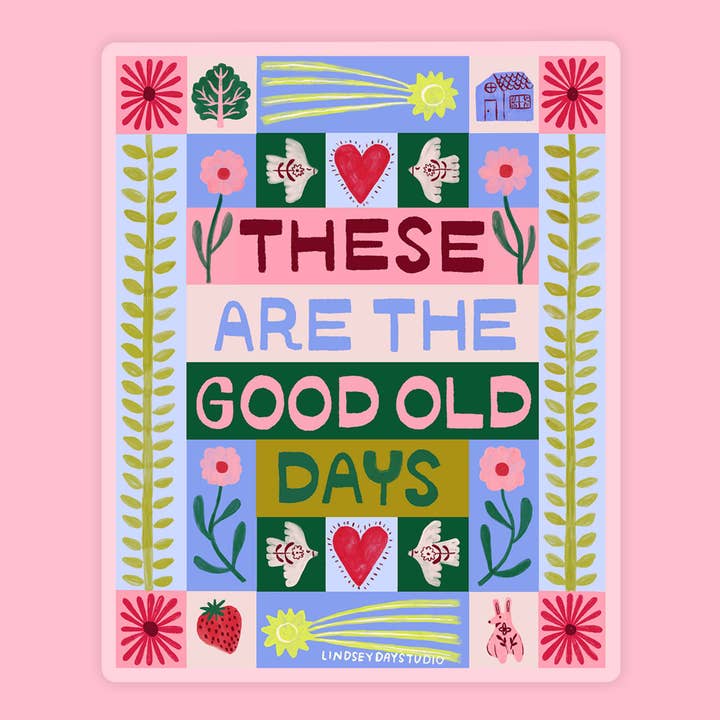 Goda gamla dagar klistermärke, nostalgiskt sött klistermärke för wholesale av Lindsey Day Studio