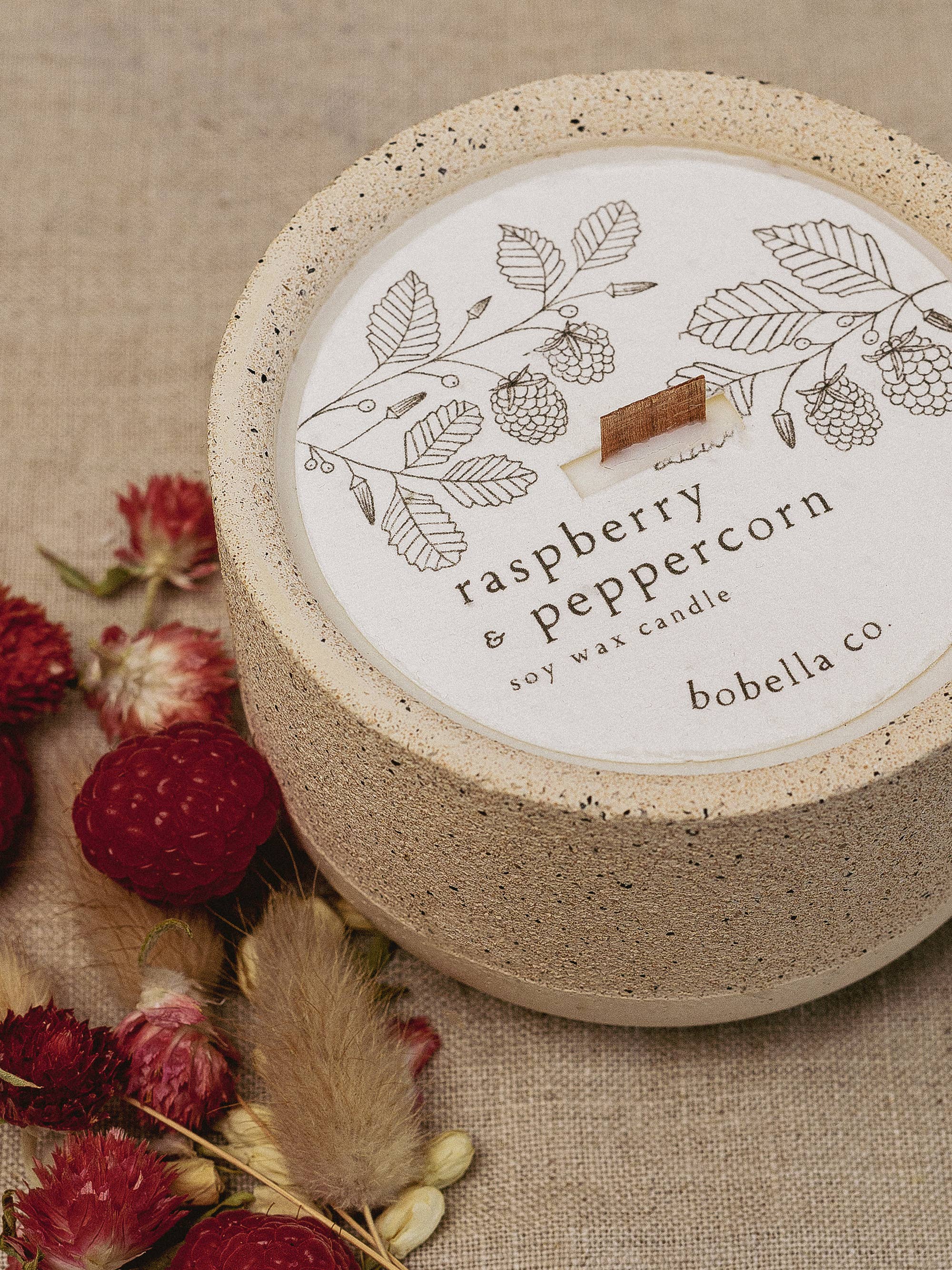 Bobella Co. - Wholesale Jar/Filled Candle - Raspberry & Peppercorn Soy Wax Candle1