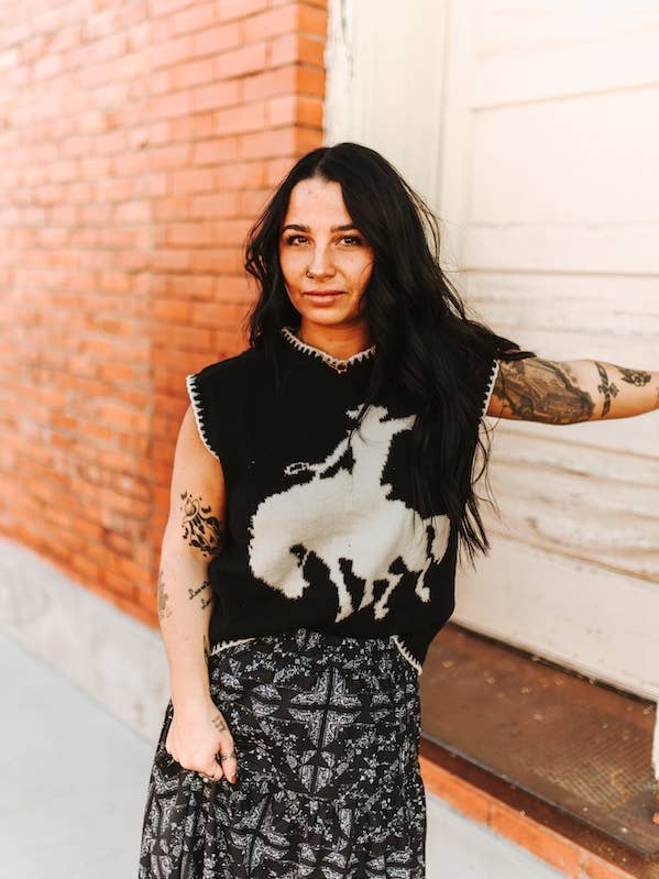 Black Ivory Buckin Horse Sleeveless Sweater for wholesale by LUCKY & BLESSED
