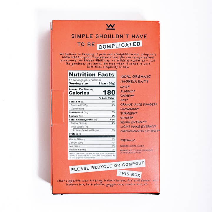 Wise Bar - Wholesale Snackreep - Kaneel Kurkuma Adaptogeen Paddenstoel Voedingsreep (12 Repen)4