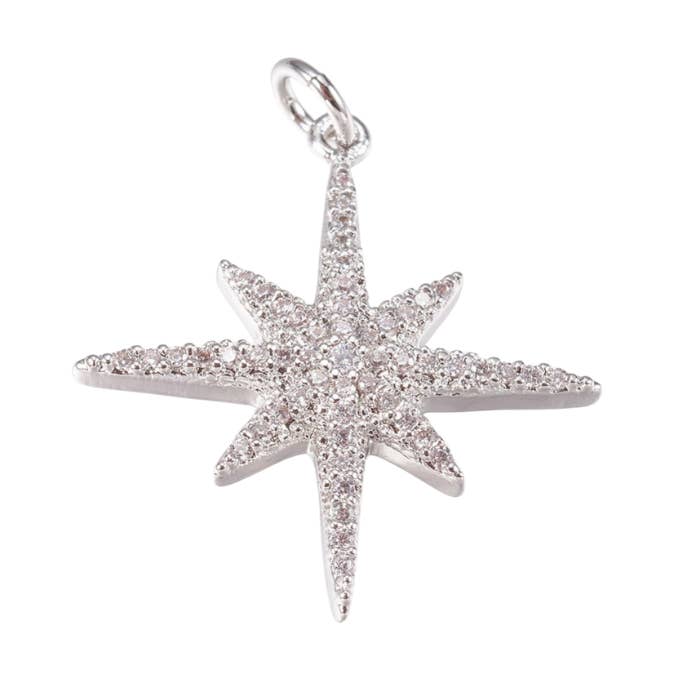 Silver Large Cubic Zirconia Starburst Star Charm for wholesale by The Charm Bar Company
