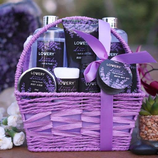 Lovery - Wholesale Bath & Body Set - Home Spa Gift Basket - Lavender and Jasmine - 9pc Bath Set (6
