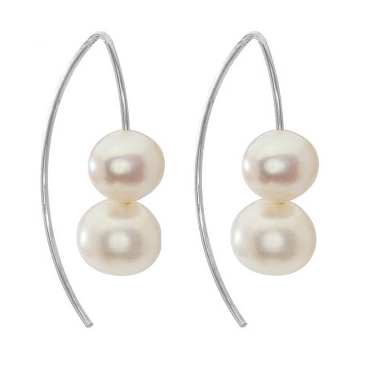 Double Short Curve Earrings with Round Freshwater Pearls for wholesale by Melissa McArthur - Jewellery Made in London