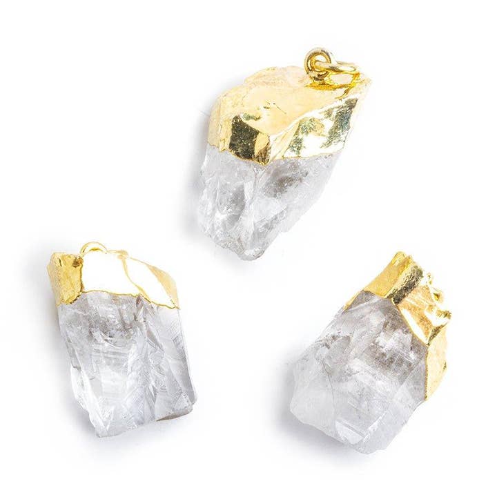 Pendentif focal en cristal naturel en quartz à feuilles d'or, 1 pièce pour la vente par The Bead Traders