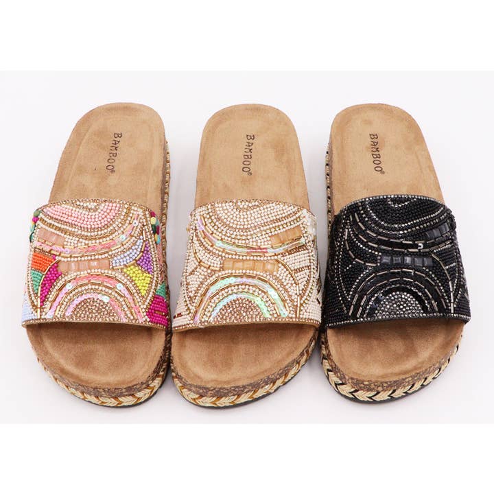 Mars Sky Shoes Wholesale - Wholesale Slides - Women's - Bamboo CLASH-14 Women Cork Sole Beaded Boho Summer Sandals