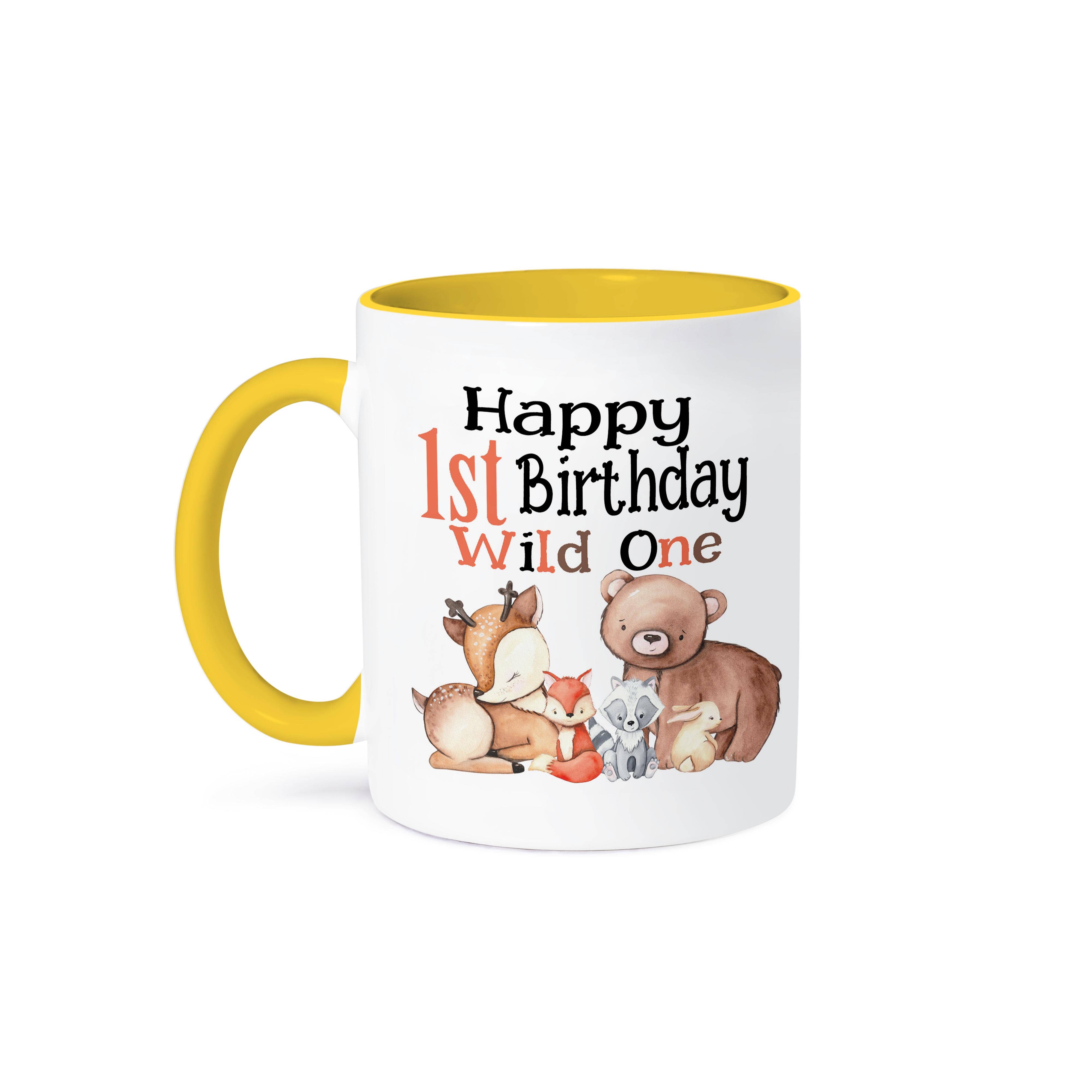 3dRose - Vente Tasse à café - 3dRose, Joyeux 1er Anniversaire Petit Sauvage Animaux de la Forêt Mignons, Tasse0