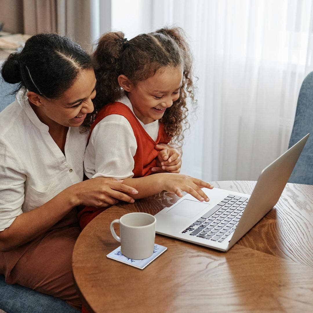 3dRose - Wholesale Coasters - 3dRose, Little Jenny Wren- pretty little bird and cartouche in blue, Coaster1