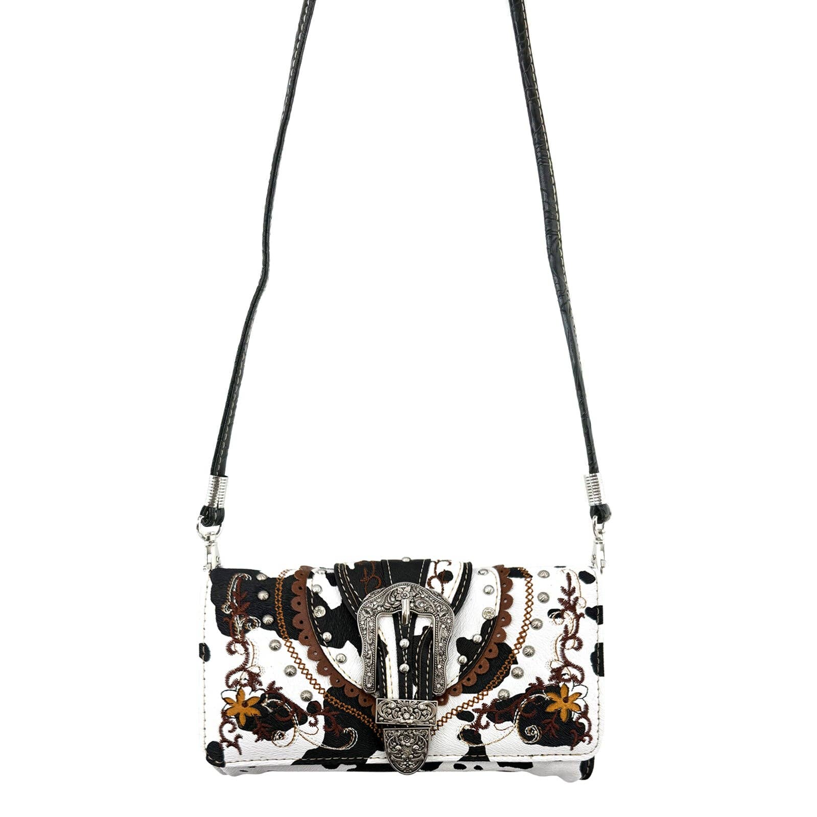 Lunar Deer - Wholesale Wallet - Women's - Cow Print Western Leather Buckle Crossbody Wallet2