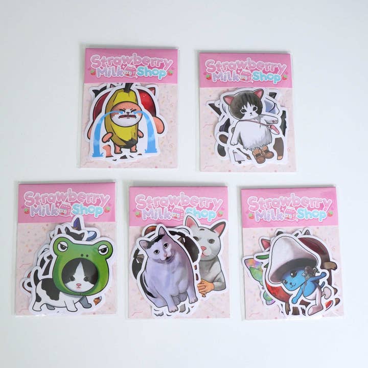 Silly Cat Sticker Packs for wholesale by Strawberry Milk Shop