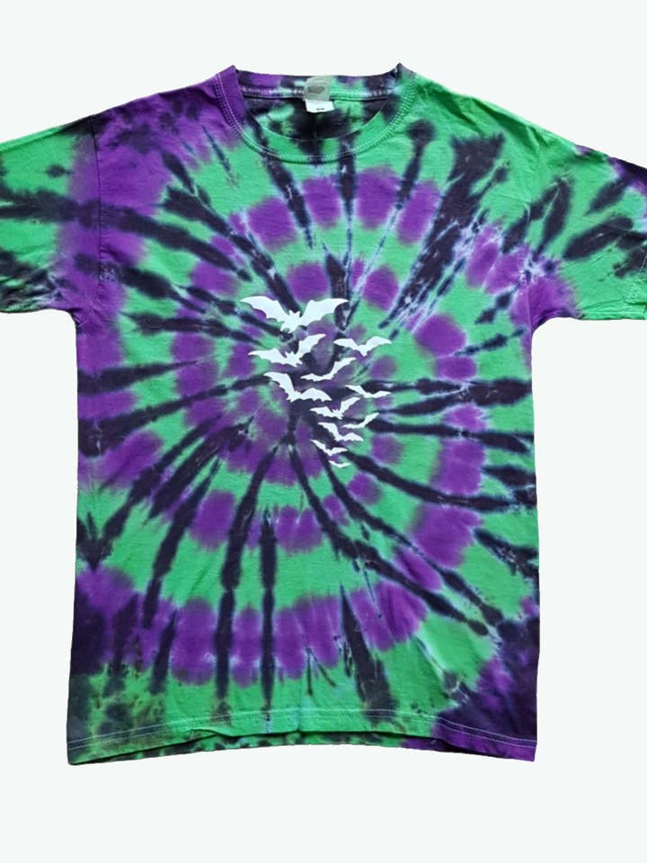 Halloween Tie Dye Shirt with Glow in the Dark Vampire Bats for wholesale by VeEco Gifts