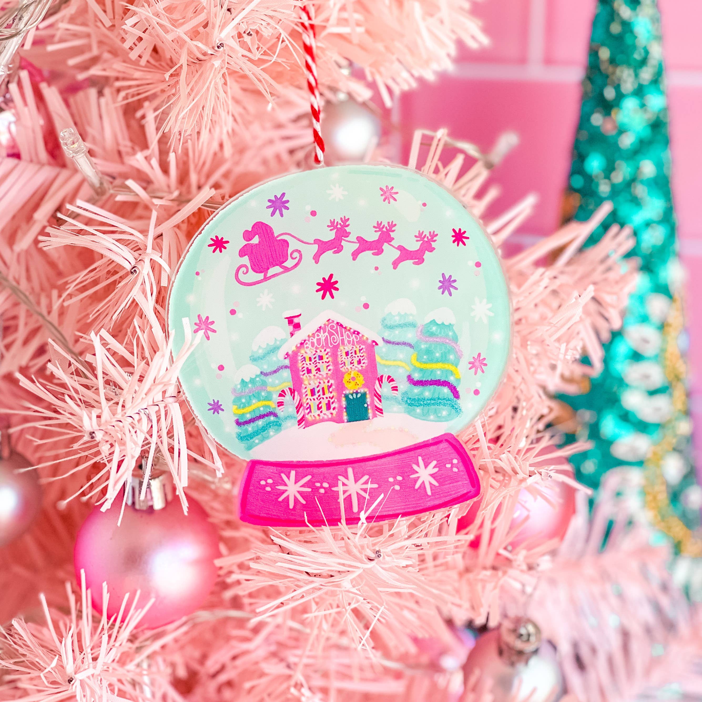 Emily Cromwell Designs - Wholesale Ornament - Christmas Bookshop Snow Globe Ornament
