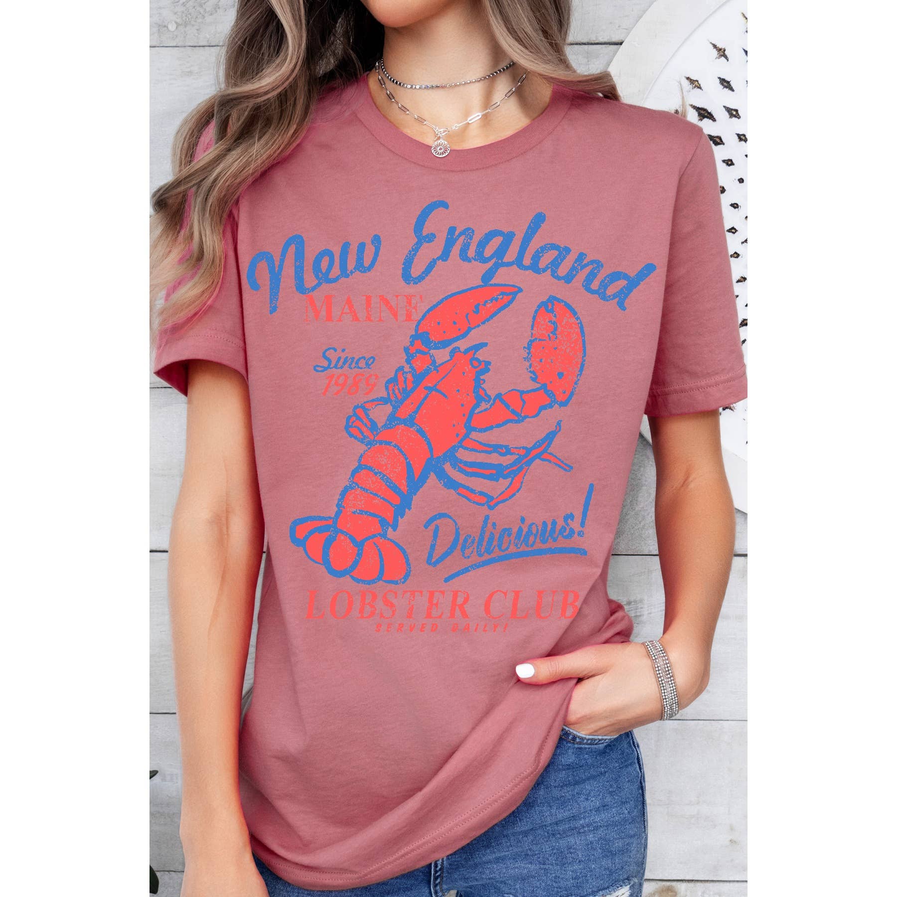 Amused by Blue - Wholesale T-Shirt (Graphic) - Women's - New England Lobster Club Short Sleeve T Shirt6