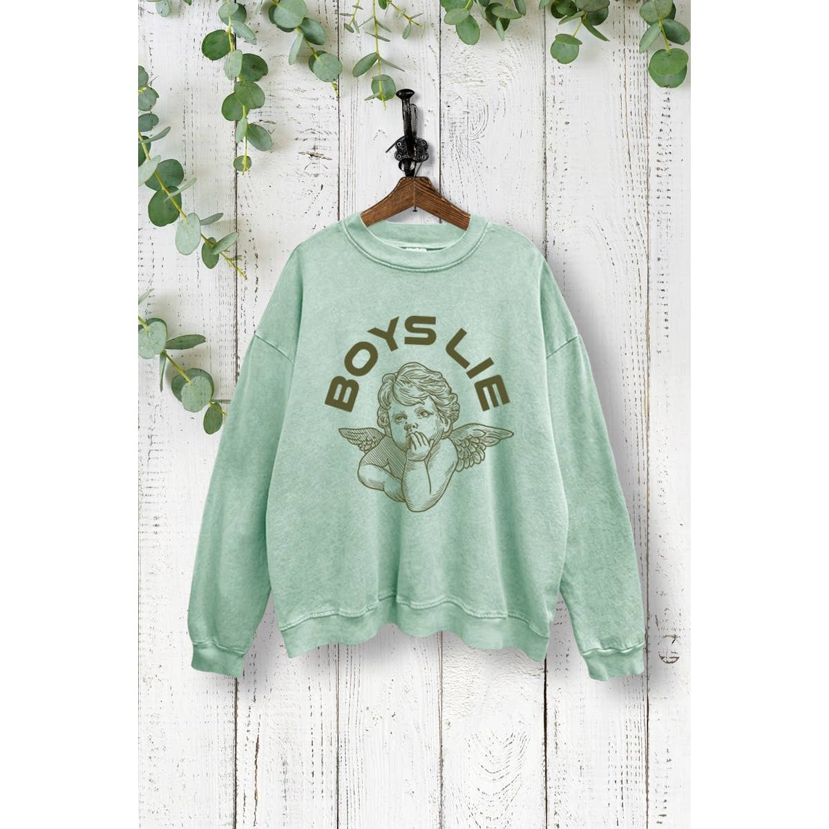 VINTAGE POINT USA - Wholesale Graphic Sweatshirt - Women's - BOYS LIE BABY ANGEL GRAPHIC PRINT MINERAL WASHED SWEATSHIRT3