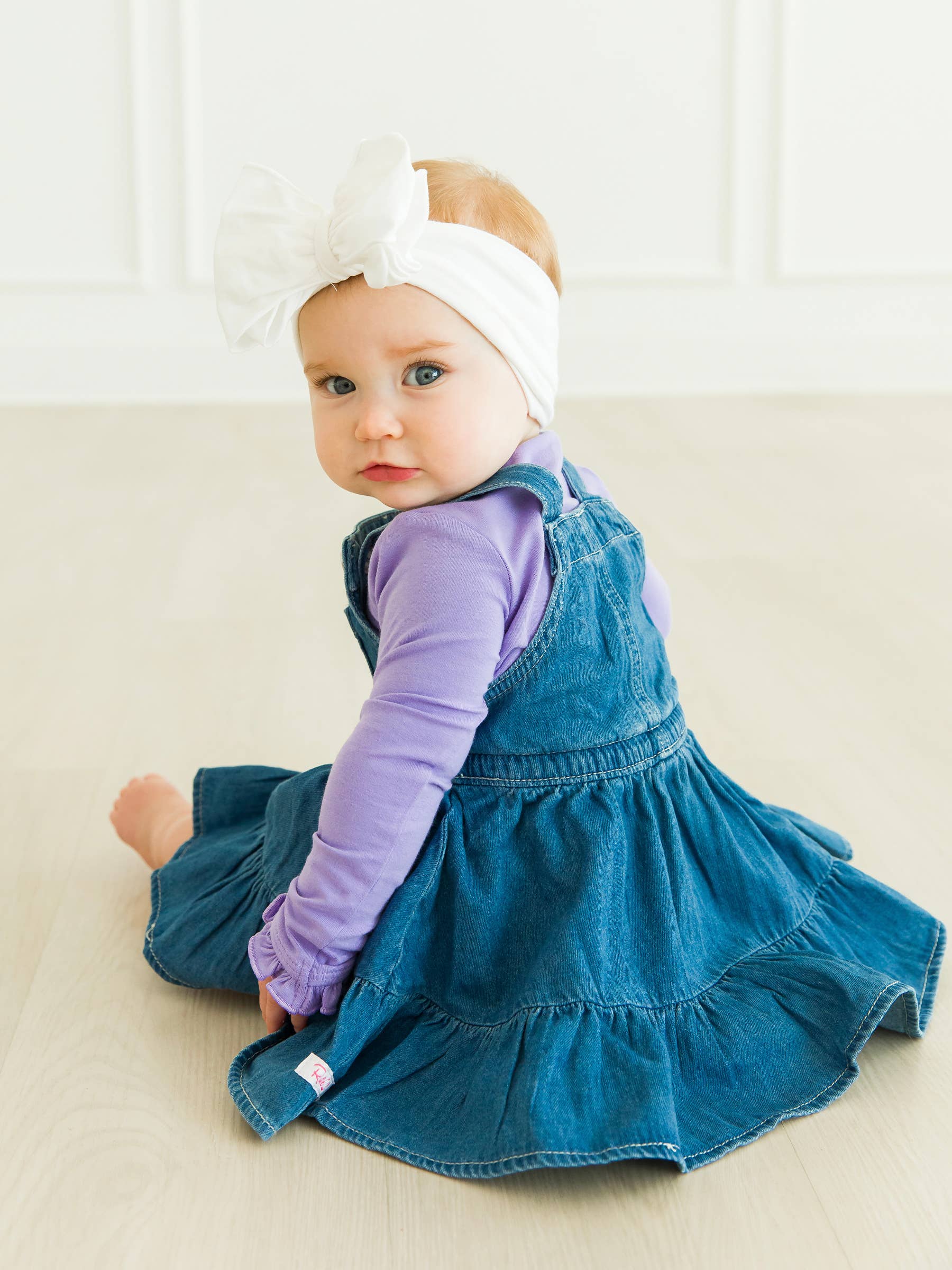 Blue Girls Light Wash Denim Overall Jumper Dress for wholesale on Faire2